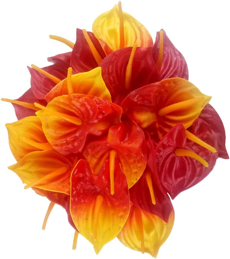 20Pcs Artificial Anthurium Flowers, Real Touch Fake Flower for Home Decor Floral Arrangements Bouquets (Red, Sunset Red)