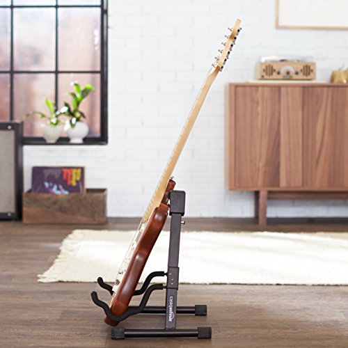 Amazon Basics Adjustable Folding Guitar Stand, A-shape, Fully Assembled - For School Music Program, Concerts & Multiple Users, Black, 8.66 x 15.16 x 3.74 inches