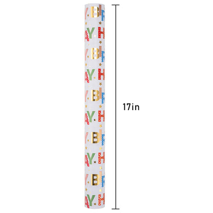 Merture Colorful Wrapping Paper Roll - 17 In X 32.8 Ft - Foil Happy Birthday Lettering & Candles Wrapping Paper for Birthday, Baby Shower, Party