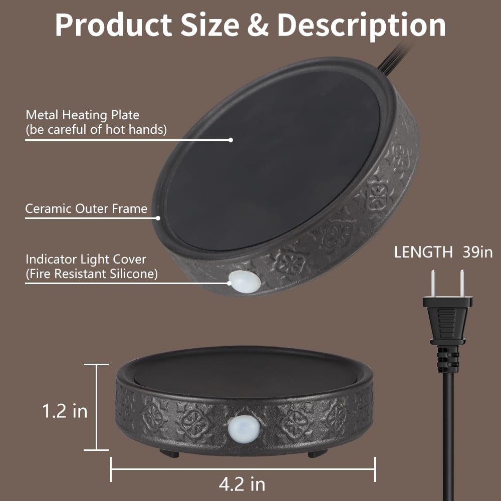 Mug Warmer for Desk, Auto Shut Off Coffee Cup Warmer, Candle Warmer Plate with Timer (2h/4h/8h), Black.