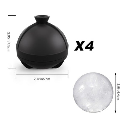 Samuelworld Large Ice Ball Maker with Lid, 4 x 2.5 Inch Round Silicone Ice Ball Mold, BPA Free, Easy To Fill Round Silicone Ice Tray, Craft Ice Maker for Whiskey, Cocktails, Gifting - Black