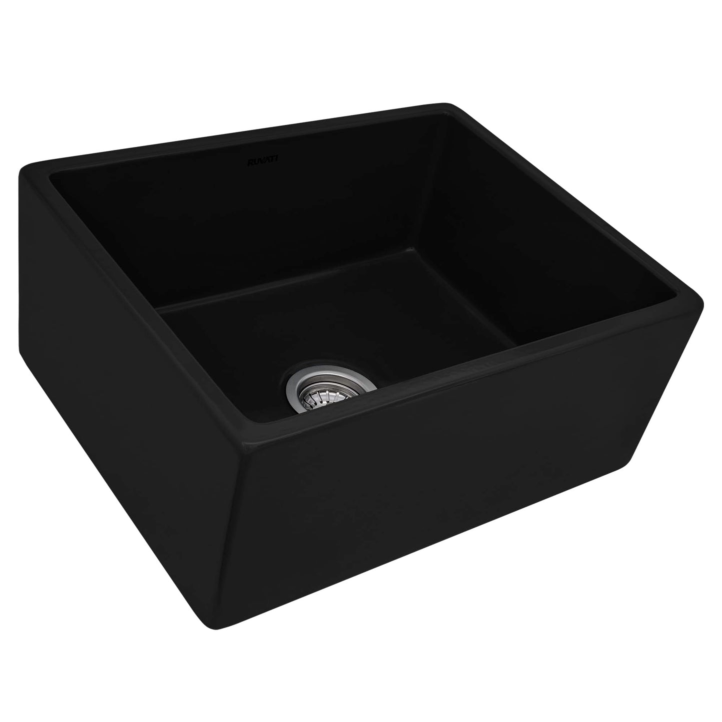 Ruvati 23-inch Fireclay Farmhouse Kitchen Laundry Utility Sink Single Bowl - Glossy Black- RVL2468BK