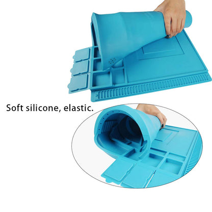 TIMESETL S-160 Silicone Repair Mat Electronics Repair Mat Magnetic Repair Mat Silicone Soldering Mat Insulation Silicone Welding Pad for BGA and Gun Soldering Iron, Workbench, Cell Phone Laptop Repair