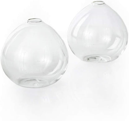 Serene Spaces Living Set of 2 Clear Ball Bud Vase - Vintage Style Vase for Flowers, 4" Tall and 4" Diameter