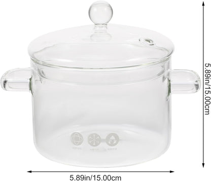 Clear Glass Saucepan with Cover and Handles, 1500ml Simmer Pot for Cooking Pasta, Noodle, Soup, Milk