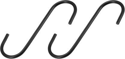 METALLIXITY S Hooks for Hanging (110mm/4), 2Pcs Carbon Steel Extra Long S Shaped Hangers for Plants, Kitchenware, Black