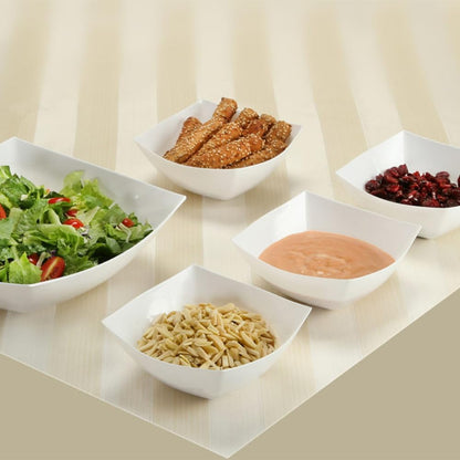 Square Fancy White Plastic Serving Bowls, 16oz (4 Count) for Catering, Parties & Events