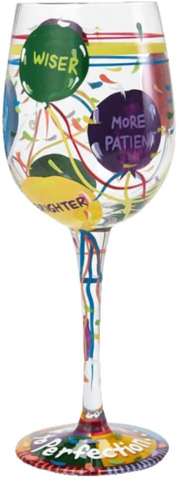 Lolita Aged to Perfection Artisan Painted Birthday Wine Glass