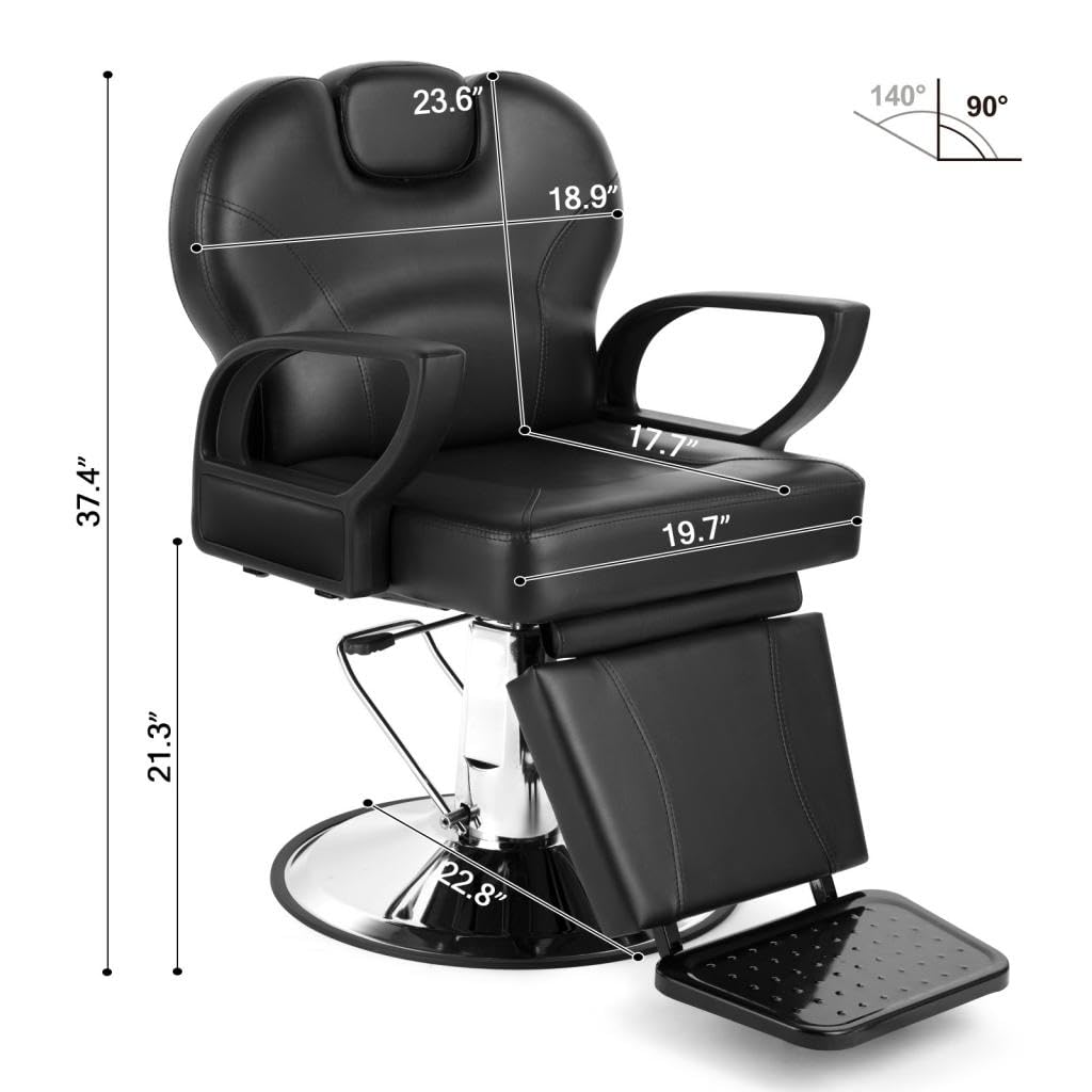 Artist hand Barber Chair for Salon, Reclining Barber Chair Heavy Duty Adjustable Height & Headrest, Barber Shop Chairs Wide Seat Comfort and Sturdy, Beauty Salon Chair for Hair Stylist for Home Black