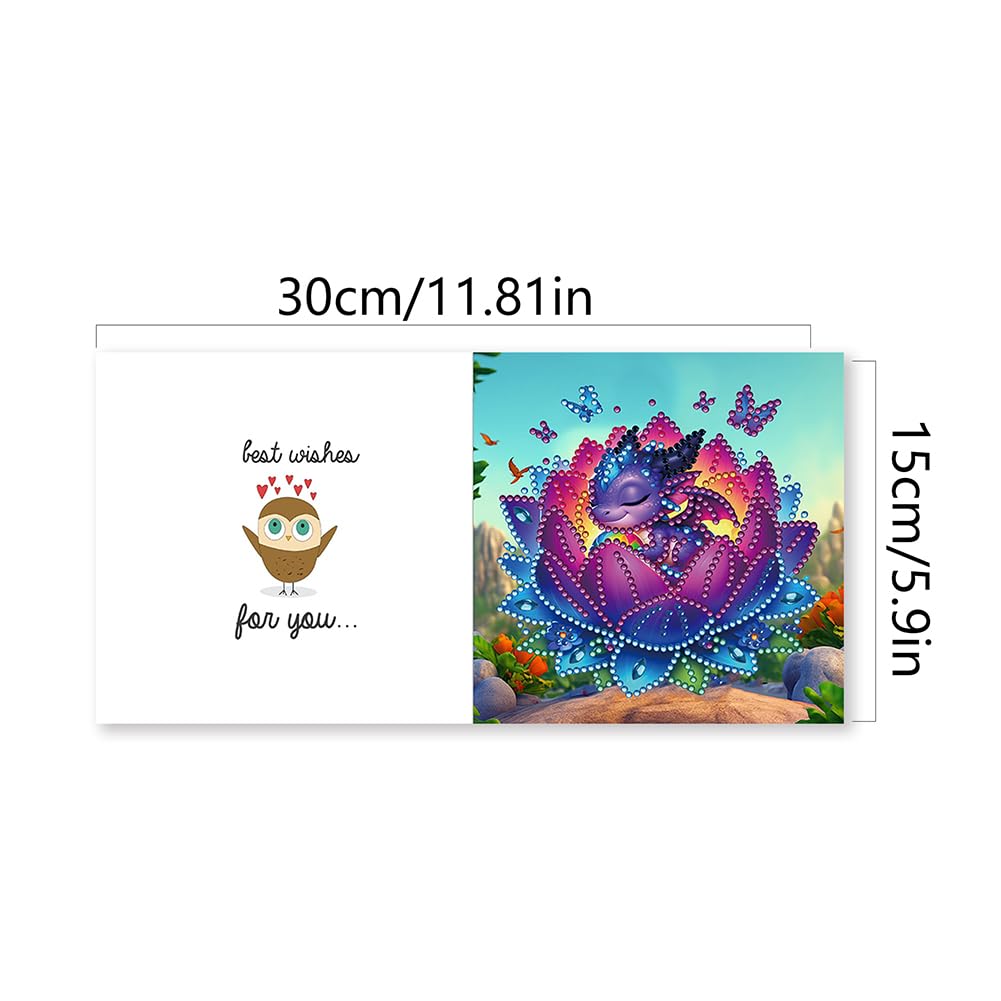 6 Packs DIY Diamond Art Cards Kit, Diamond Art Painting Cards, Diamond Art Cards with Envelope for Christmas Birthday Thanksgiving Day Holiday (Bud Dragon)