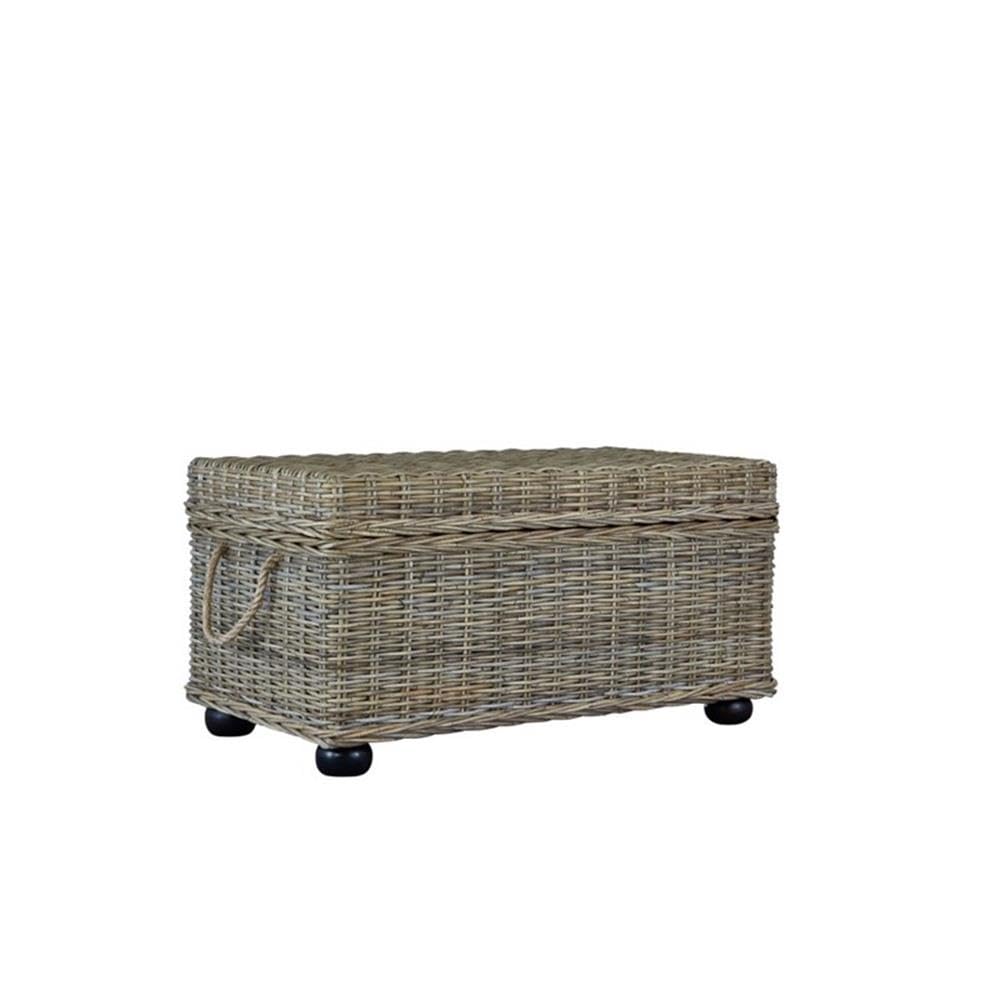 Bowery Hill Wicker & Rattan Storage Trunk, Handmade Solid Mahogany Wood Frame, Tan Finish, 42 in Wide, Lift-Top Spacious Compartment, Farmhouse Style Coffee Table or Storage for Living Room or Bedroom