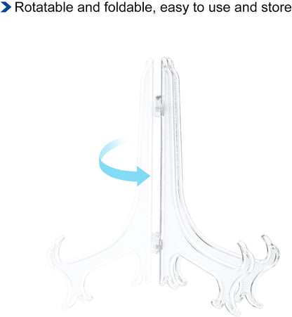 uxcell 6Pcs 6.8" Plastic Folding Easel Plate Holder, Clear Display Stand for Decorative Plates, Picture Frame