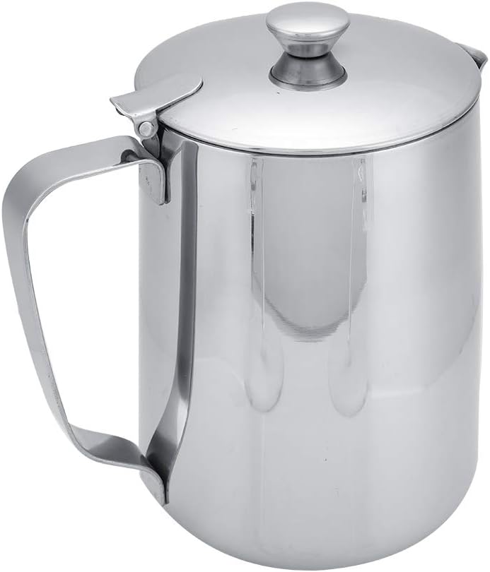 Stainless Steel Milk Frothing Pitcher with Lid for Latte Coffee Art, 1500ML, for Office Kitchen with Handle