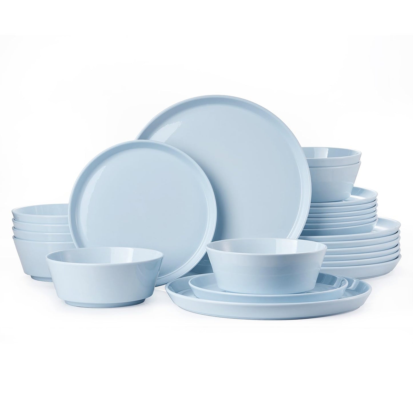 KINGSTONE Bone China Dinnerware Sets for 8, 24-Piece Lightweight Porcelain plates and bowls sets, Scratch Resistant Dish Set, Modern Kitchen Dinner Set, Microwave & Dishwasher Safe, Sky Blue