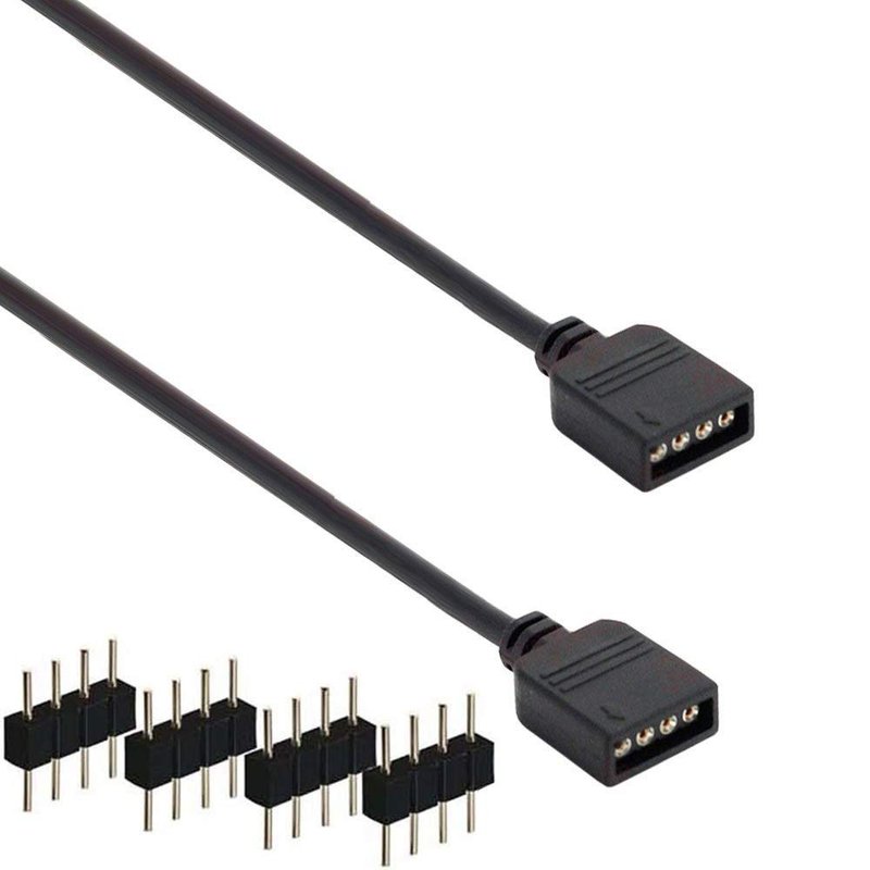 RGBZONE 2 Pack Black 4 Pins LED Splitter Cable Strip Connector 2 Way Splitter Y Splitter for 1 to 2 RGB 5050 3528 LED Light Strips with 6 x Male 4 Pin Plugs (11.8")