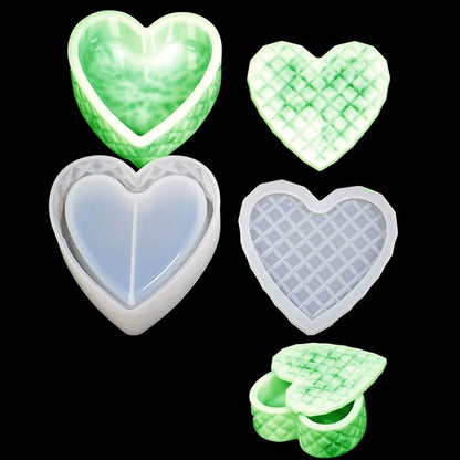 FineInno Heart Box Resin Mold,Silicone Jar Molds, Jewelry Container Mold with Lid,Storage Epoxy Casting Mould for DIY Organizer Trinkets,Candy