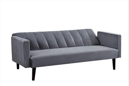Container Furniture Direct 72" Velvet Convertible Futon Sofa Bed - Full Out Twin Sleeper Couch w/Channel Stitch, Wood Frame & High-Density Foam - Space-Saving for Apartments/Dorms, Grey
