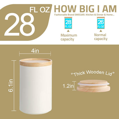 Sweejar Kitchen Canisters Ceramic Food Storage Jar, Stackable Containers with Airtight Seal Wooden Lid for Serving Ground Coffee, Tea, Sugar, Salt and More - 28 Fl Oz (Navy)