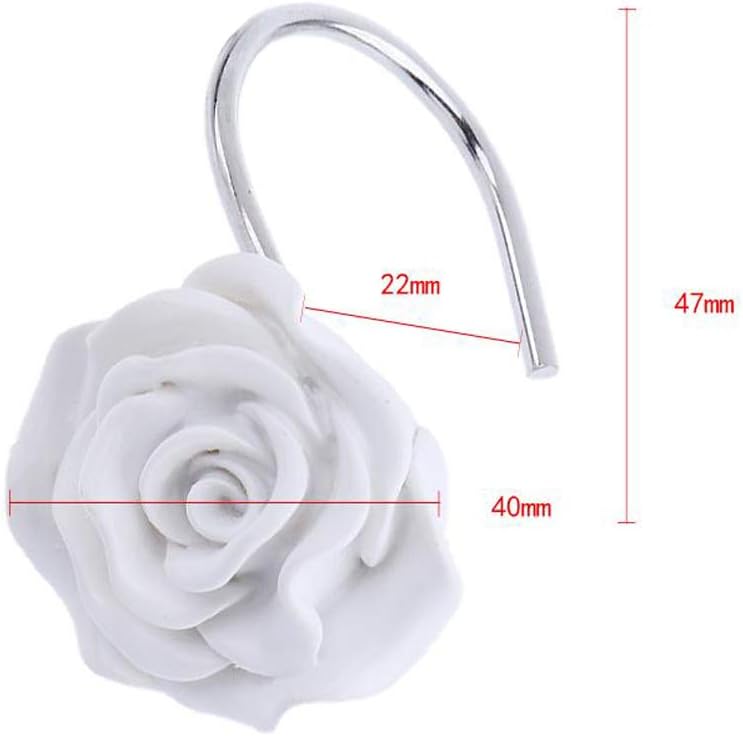 Actpe 12pcs White Rose Flower Shower Curtain Hooks, Rustproof Metal, Decorative for Bathroom, Living Room, Kid's Room