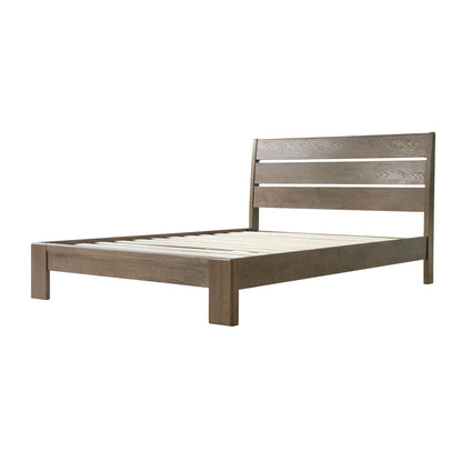 Full Size Solid Wood Platform Bed Frame, Headboard & Footboard, 12 Heavy-Duty Slatted Design, Center Metal Legs, Easy Assembly, No Box Spring Needed, Anti-Noise & Slip-Free, Barnwood Finish QIF-30