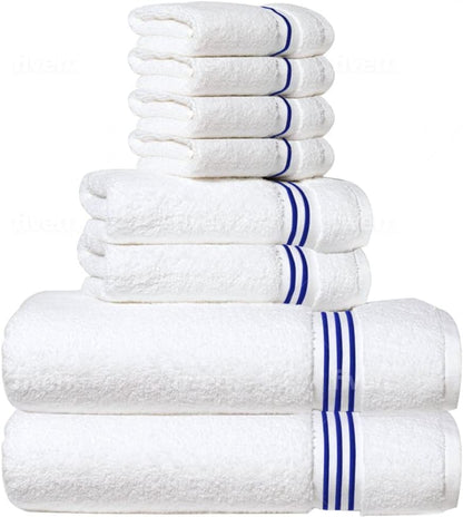 8-Piece Set, 2 2 4 100% Premium Towel Bath Towels, Hand Towels, and Wash Cloths, Ring Spun Cotton Highly Absorbent