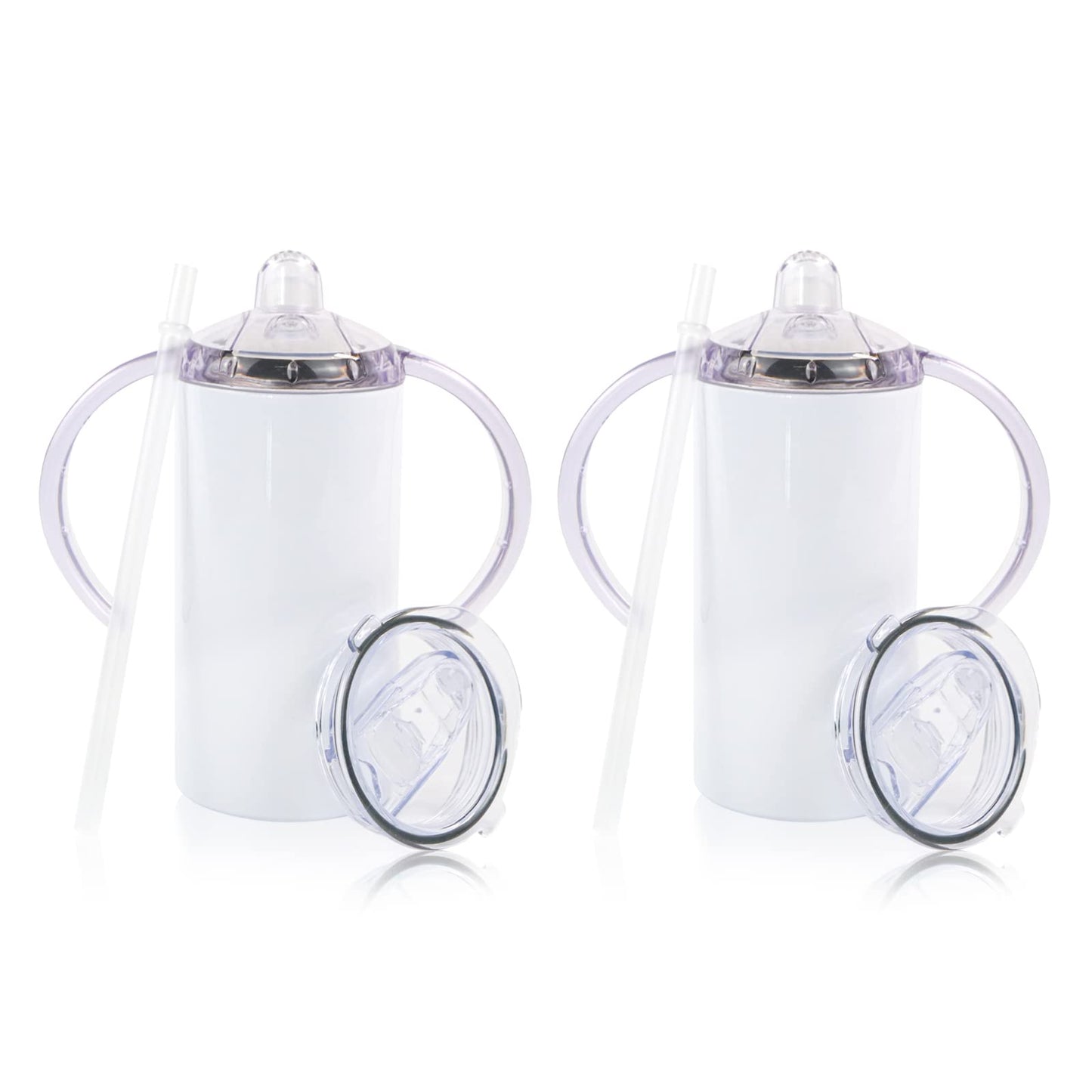 MAIKESUB 2 Pack Sublimation Blank Sippy Cup Tumblers with Handles Straight Stainless Steel Insulated Skinny Tumblers with Splash-proof Lid 12 oz Shatterproof Water Tumbler