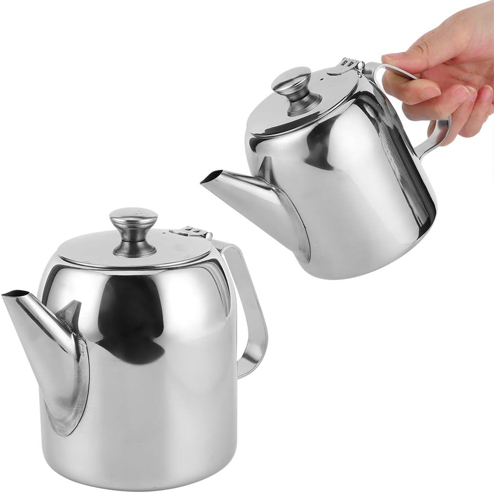 Stainless Steel Teapot, Round Coffee Tea Pot Water Kettle for Kitchen, Hotel, Restaurant, Conference Room (Silver)
