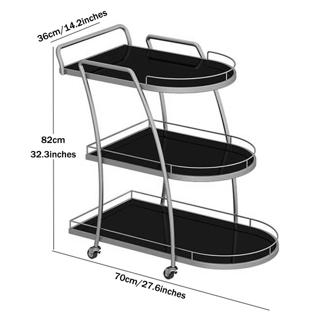FGQuelleBM Luxury 3-Tier Serving Cart with Handles, Hotel Beverage Cart with Brake Wheels & Glass Top for Wine, Dishes & Salad(Gold Black)