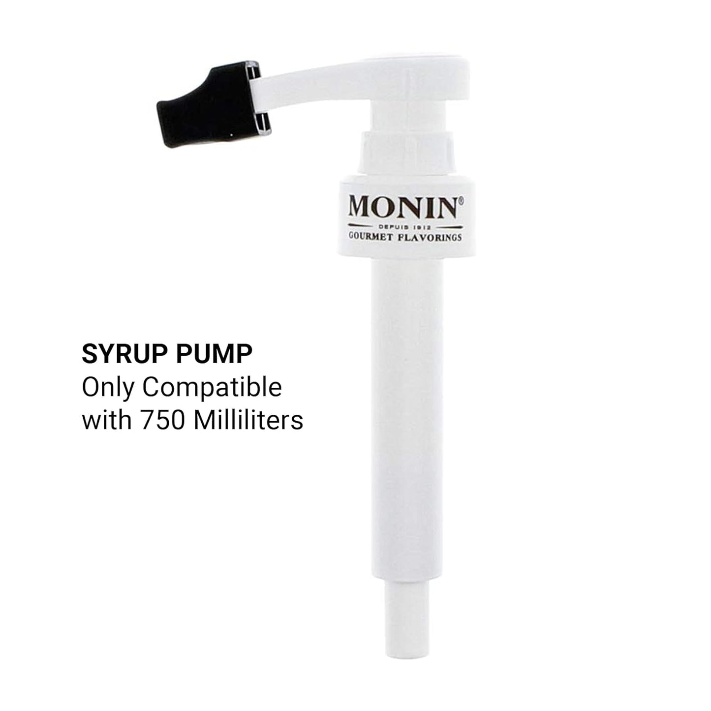 Monin Syrup Pump for 750ml Glass Bottles, Mess-Free Dispensing, Tip Cover Included, White
