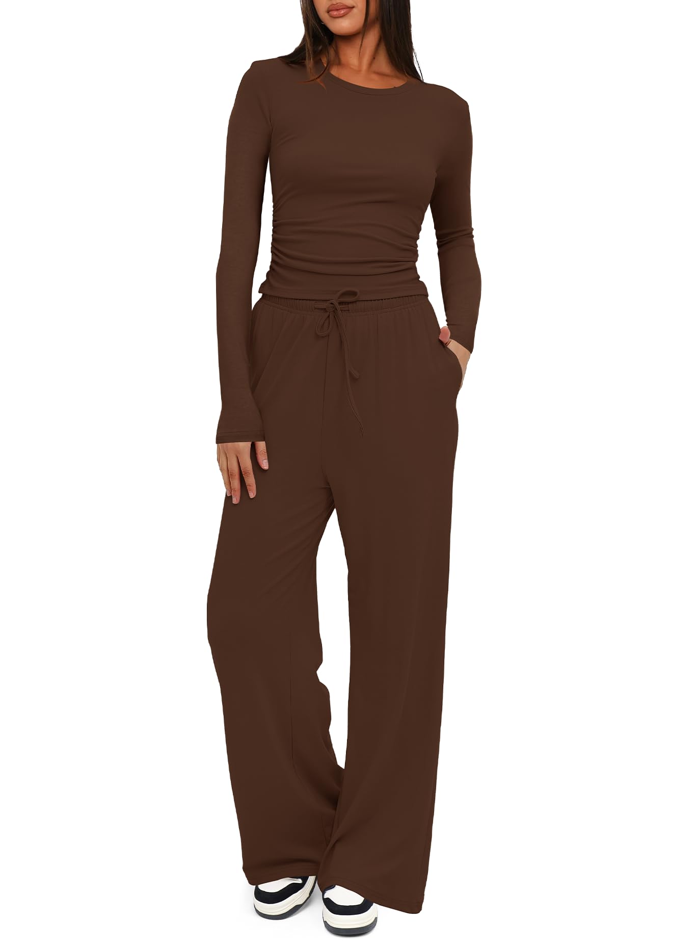 Darong Women's 2 Piece Sets 2025 Fall Outfits Long Sleeve Wide Leg Tracksuits Casual Lounge Set Matching Sets