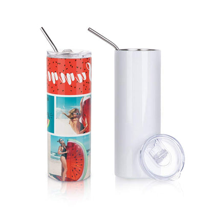 PYD Life 12 Pack Sublimation Tumblers Blanks Skinny White 20 OZ Straight Bulk Stainless Steel Cups with Metal Straw and Lid for Tumbler Heat Press Machine Sublimation Print