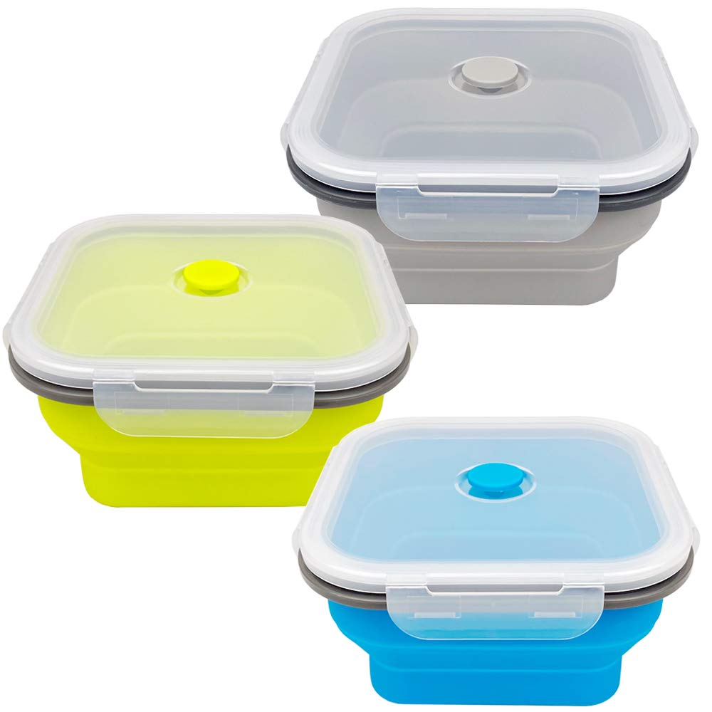 CARTINTS Large 1200ml Collapsible Bowls with Lids, Silicone Food Storage Containers, Space-Saving Meal Prep Containers For Kitchen and Outdoors Camping, Set of 3, Grey