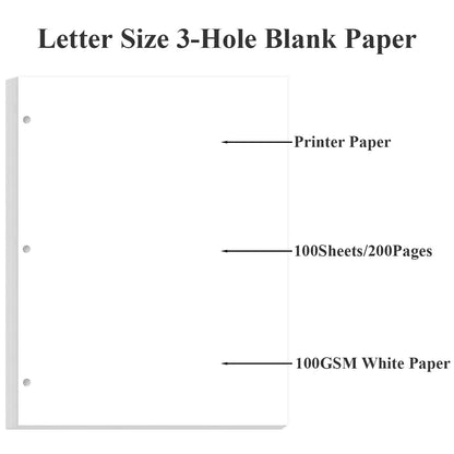 (3-Pack) A4 Blank Paper Refills, 300Sheets / 600Pages Print/Loose-Leaf Paper, 3-Hole, 100gsm, White, 8.5'' x 11''