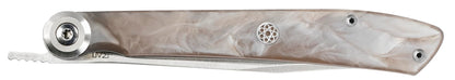 Kai Folding Personal Steak Knife, 3.25” Handcrafted Japanese Knife, 420J2 Stainless Steel Blade, Pearlized Champagne Handle