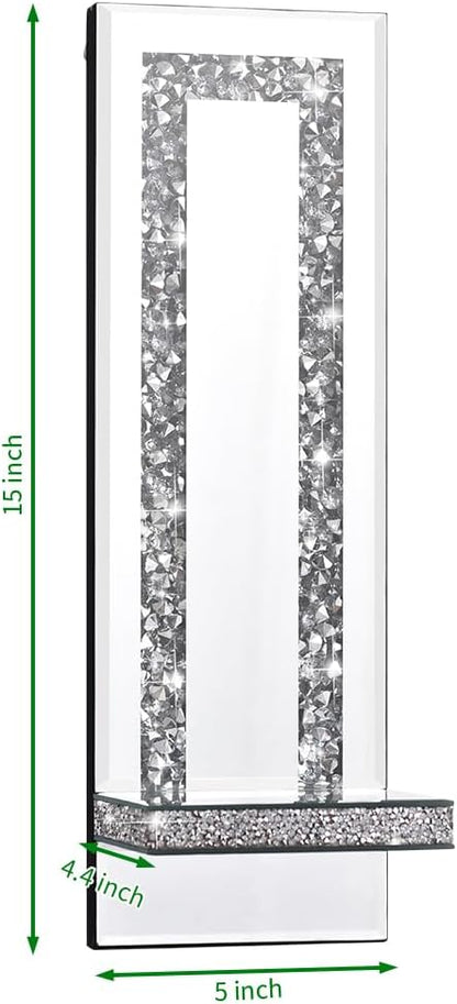 Aeveco Set 2, 4)) Crystal Crush Diamond Mirrored Candle Sconces, Silver Wall Candle Holder of Wall Decorations
