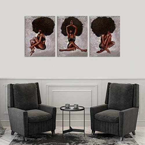 African American Wall Art - Yoga Women Natural Curly Hair Beauty Painting on Canvas