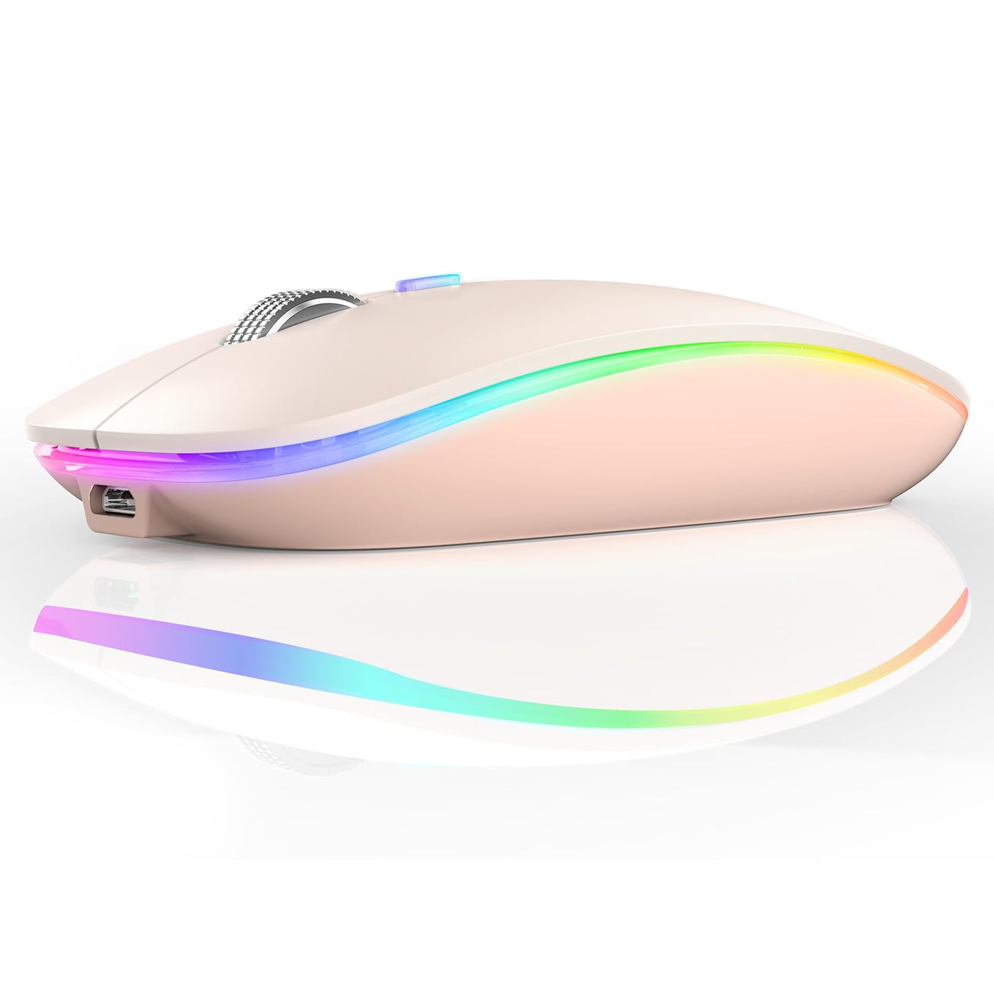 TENMOS Wireless Bluetooth Mouse, LED Slim (Bluetooth 5.1/5.0 + USB) 2.4GHz Rechargeable Silent Bluetooth Wireless Mouse with Type C Adapter for Laptop/MacBook/iPad OS 13 and Above (Matte Black)