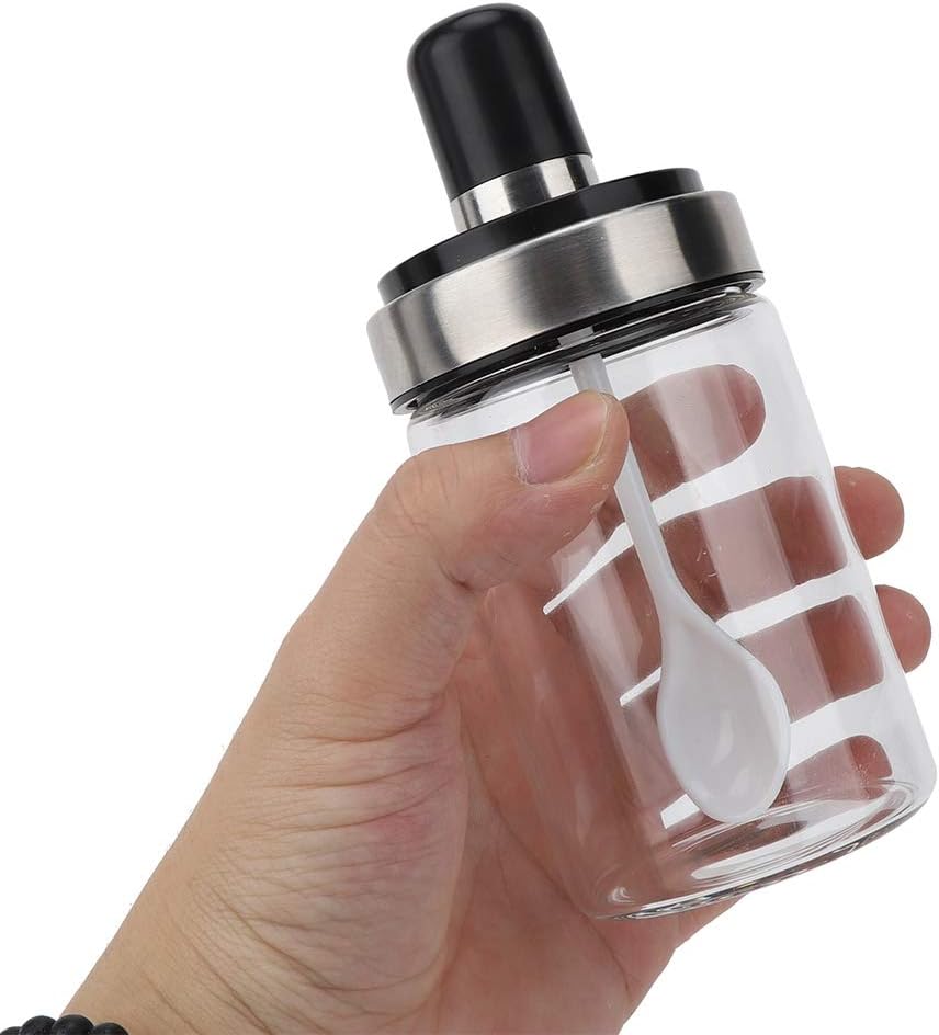 Glass Spice Jars, Transparent Seasoning Bottle Container with Visible Cover Spoon for Kitchen