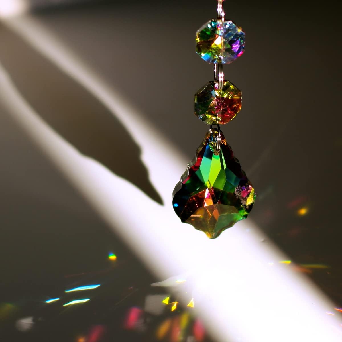 20pcs 38mm Chandelier Crystals Maple Leaf Prism Pendant Parts Connected Glass Octagon Beads Chain for Chandelier