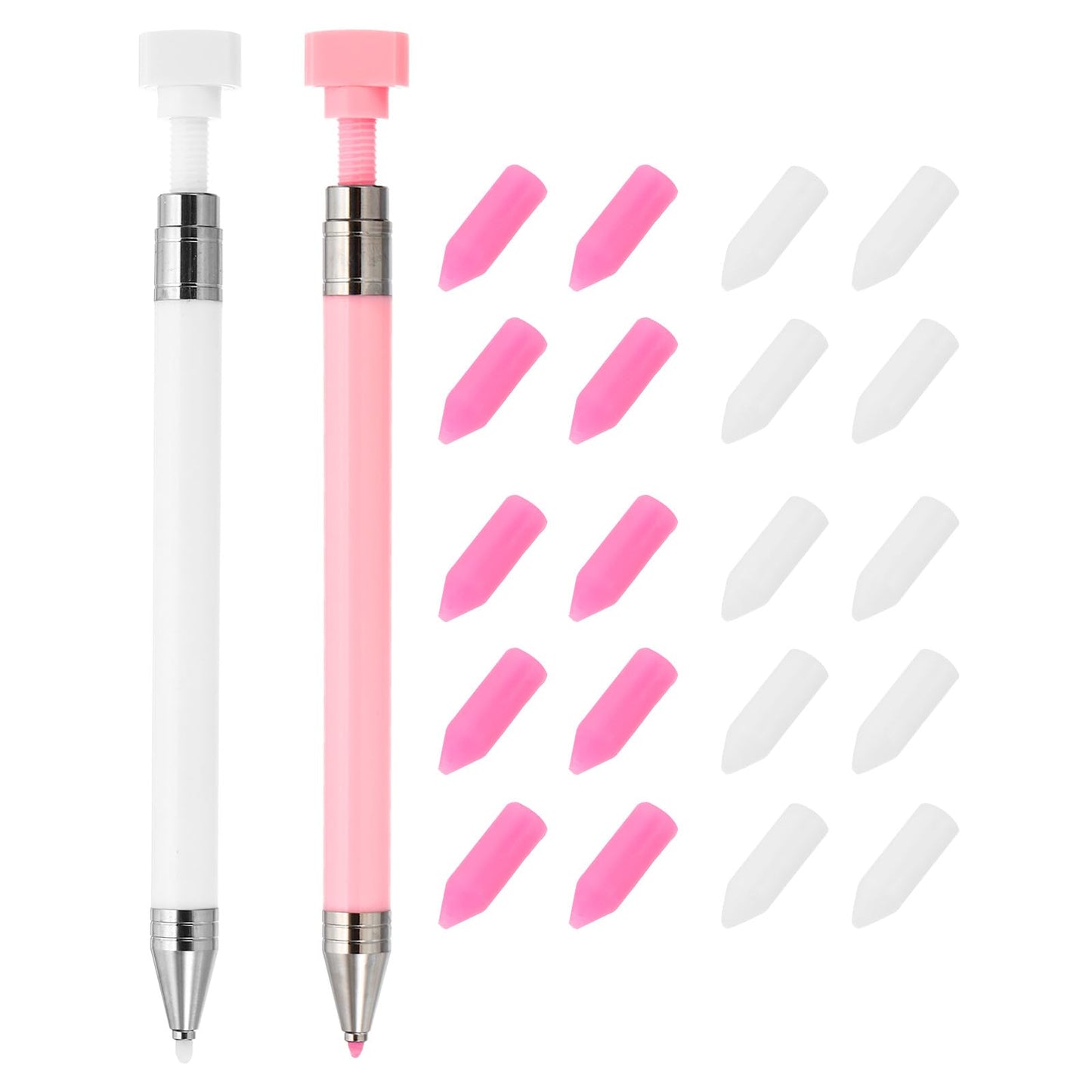 PATIKIL Diamond Art Pen with Wax, 2 Pcs Fine Point Diamond Art Accessories Refillable Wax Pen with 20 Pcs Wax for Diamond Art Nail DIY Craft, Pink and White