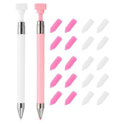 PATIKIL Diamond Art Pen with Wax, 2 Pcs Fine Point Diamond Art Accessories Refillable Wax Pen with 20 Pcs Wax for Diamond Art Nail DIY Craft, Pink and White