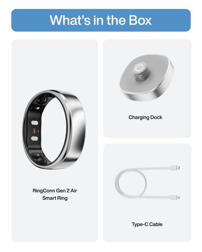 RingConn Gen 2 Air, Ultra-Thin AI Smart Ring, 10-Day Battery Life, Fitness/Sleep/Stress/HR Tracker for Women&Men, No App Fee for Standard Features, iOS & Android Compatible (Size 7, Galaxy Sliver)