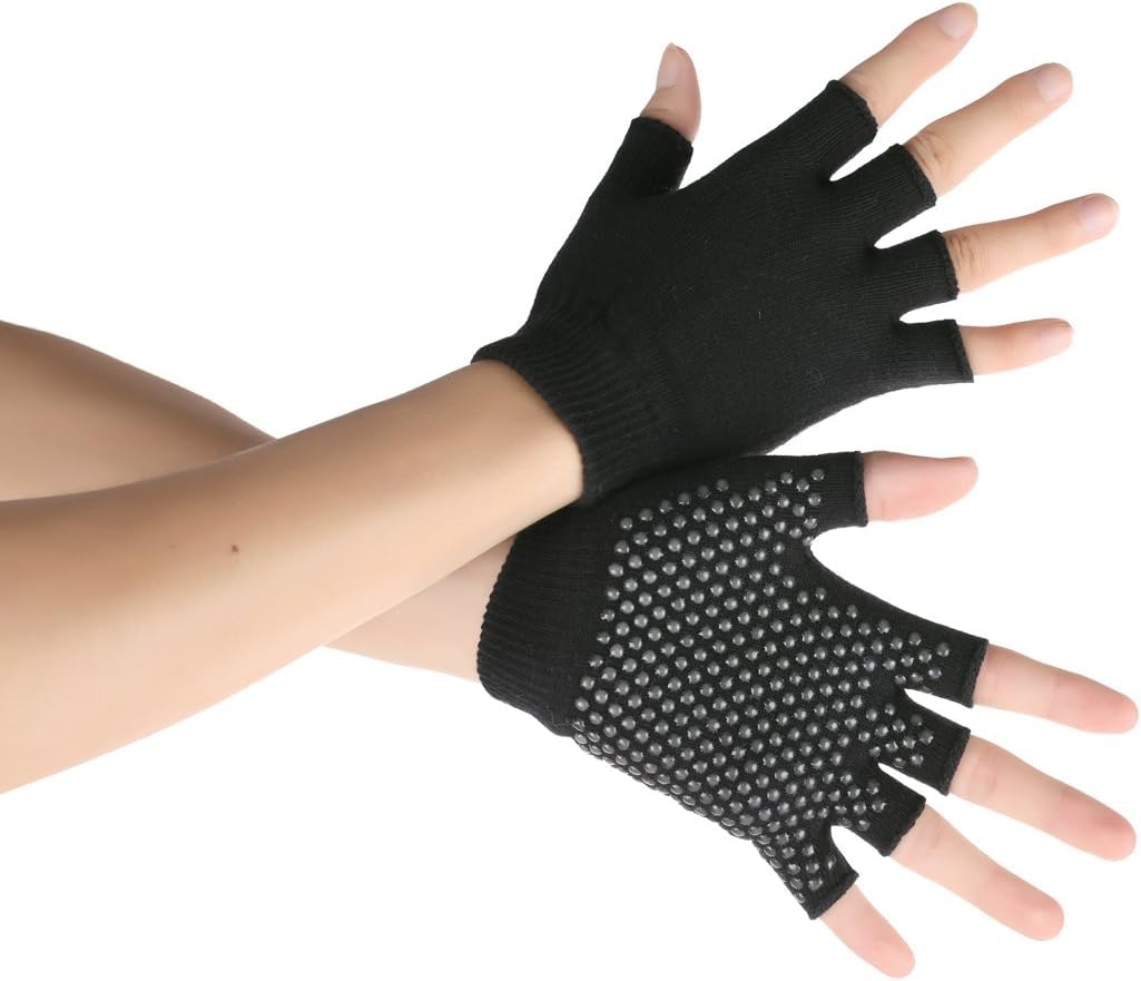YL TRD V 2 Packs of Non Slip Fingerless Yoga Gloves Exercise Gloves Workout Gloves