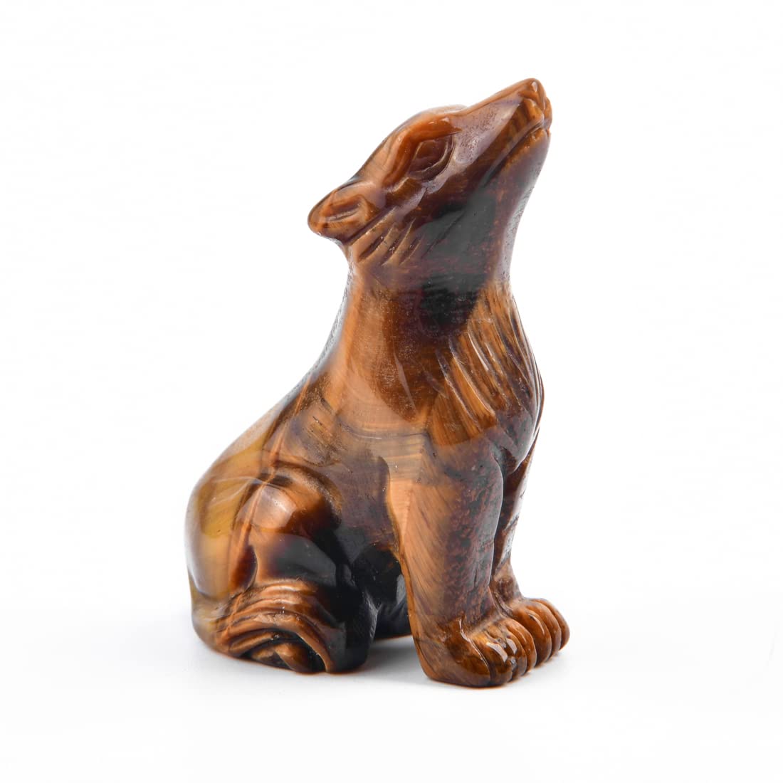 NUZUJX 2Inch Wolf Stone Statue,Determined Wolf Polished Healing Crystal Hand-Carved Gemstone Crystal Figurine Animal Collection Sculpture (Tiger Eye)