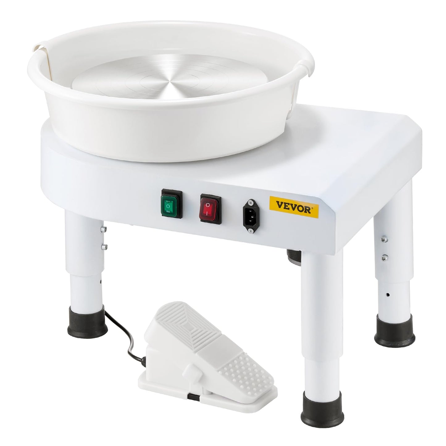 VEVOR Pottery Wheel for Adults, 11in/28cm Ceramic Wheel Forming Machine, 0-6in Adjustable Lift Leg 350W Professional Pottery Kit with Foot Pedal Detachable Basin for Work Art Craft DIY, White