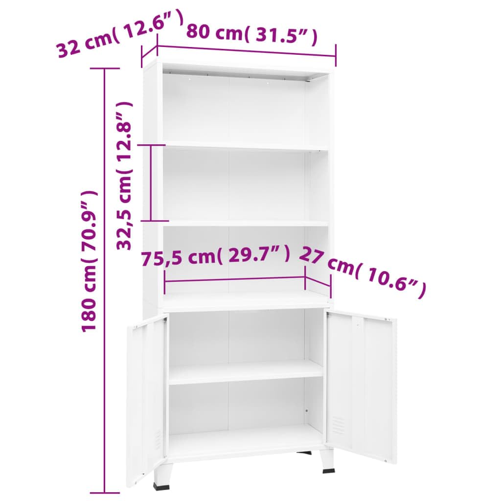 Sinkzol White Steel Bookshelf Medium Rectangular Industrial Durable Bookcase with Five Spacious Shelves for Living Room Storage and Stylish Organization