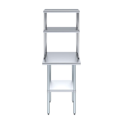 Amgood Stainless Steel Work Table Double Tier Overshelf | (18" x 24" Work Table + 12" Overshelf)