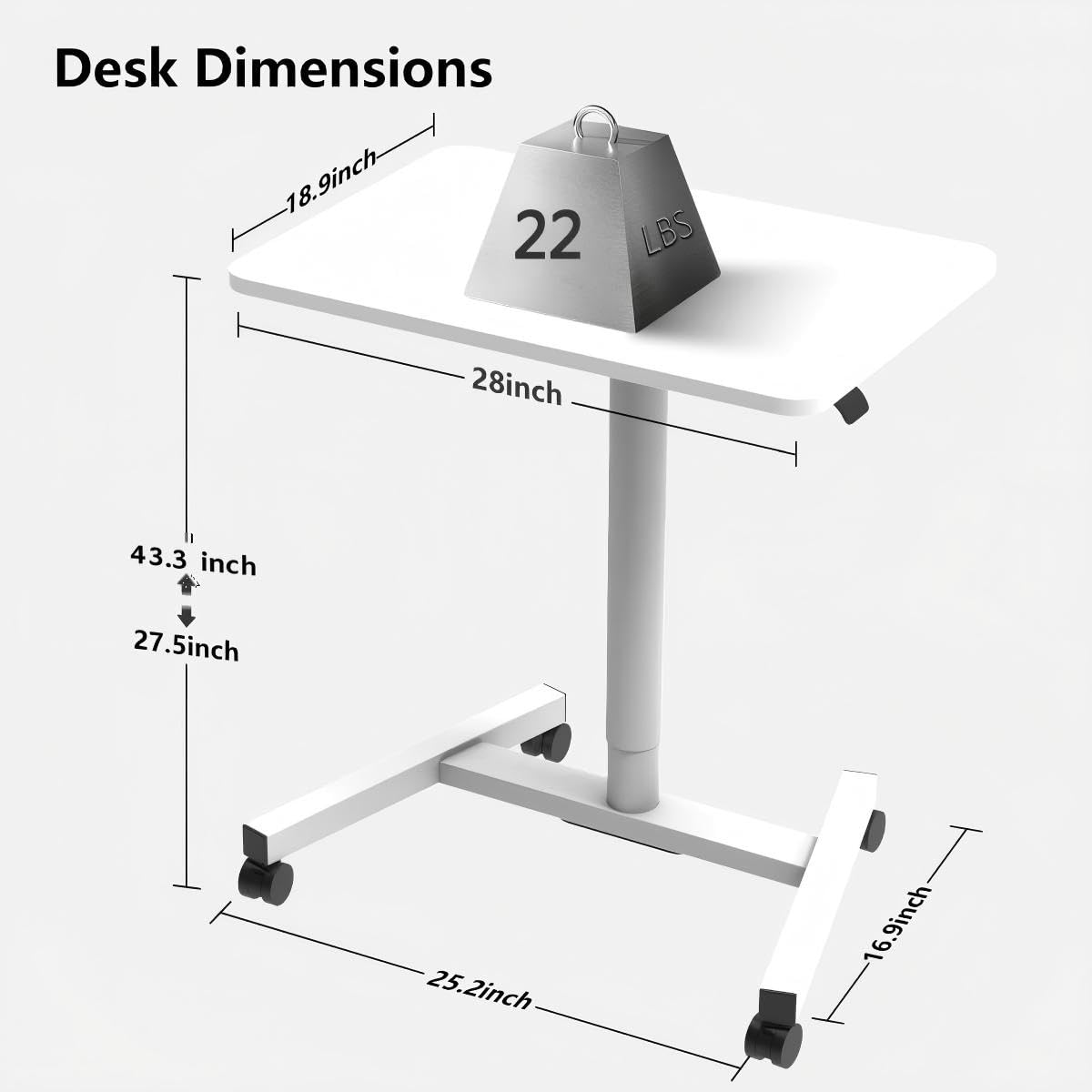 MPETAPT 28-Inch Mobile Standing Desk, Computer Workstations with Cup Holder, Portable Standing Desk with Lockable Wheels, Rolling Table for Home Office Classroom Hospital (Snow-White, Steel Classic)