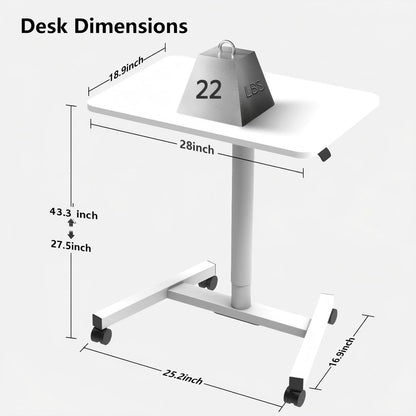 MPETAPT 28-Inch Mobile Standing Desk, Computer Workstations with Cup Holder, Portable Standing Desk with Lockable Wheels, Rolling Table for Home Office Classroom Hospital (Snow-White, Steel Classic)