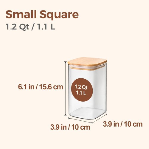 ComSaf Glass Storage Containers - 1.2 Qt Clear Glass Jars with Lids | Set of 4 for Pantry Organization
